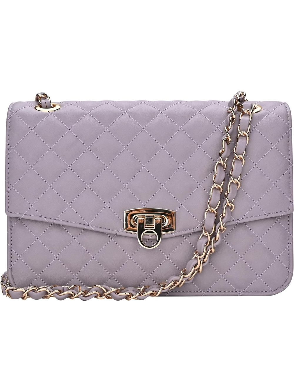 〽️ Women's Lavender Vegan Leather Quilted Clutch Purse Chain Crossbody Bag